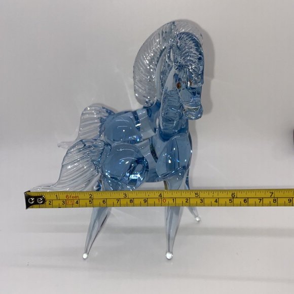 Vintage Mexican Art Glass Horse Blue And Clear Hand Blown 9" Rearing Stallion - Picture 11 of 12